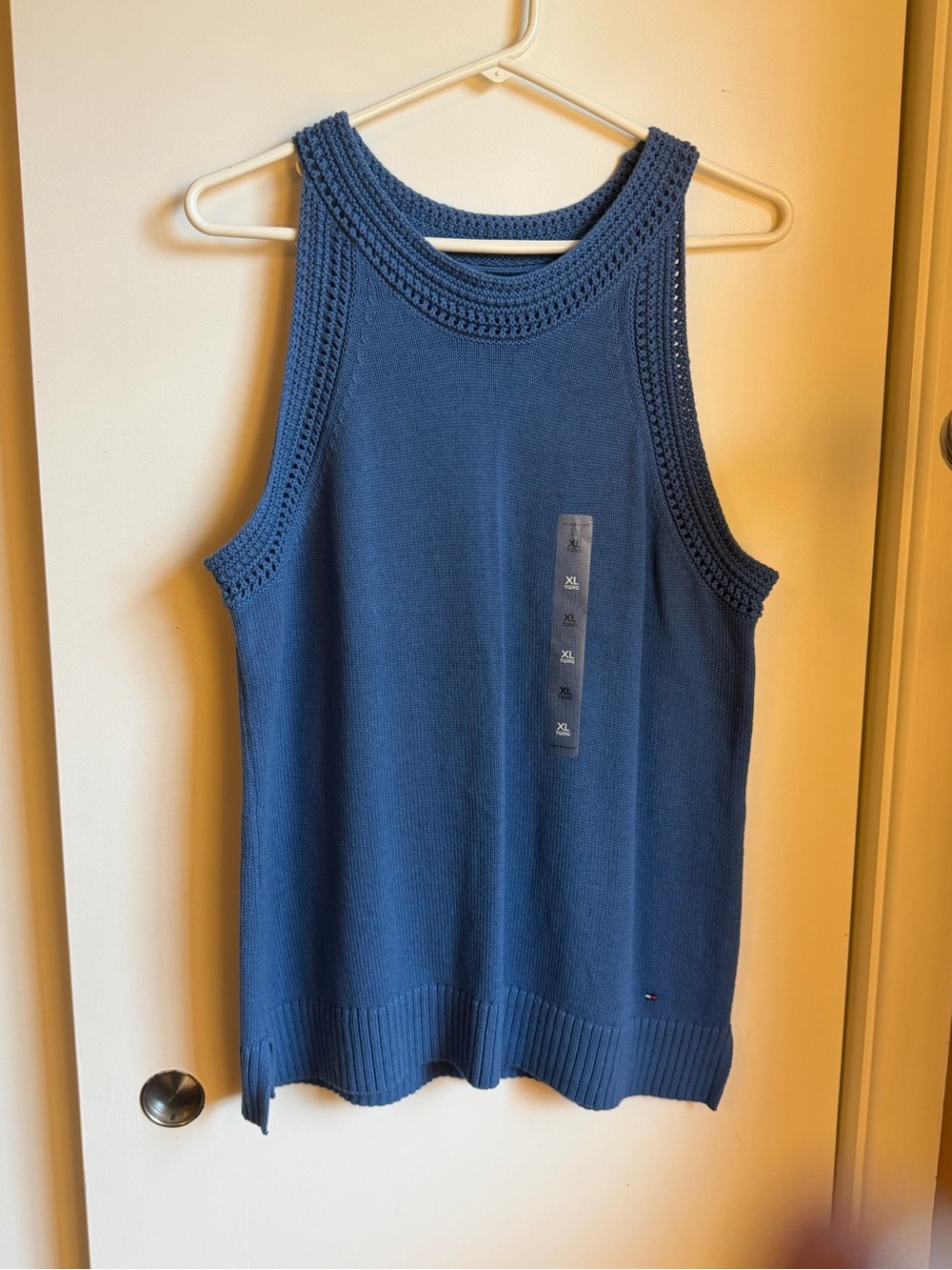 Tommy Hilfiger Blue Crochet-Trim Knit Tank Top